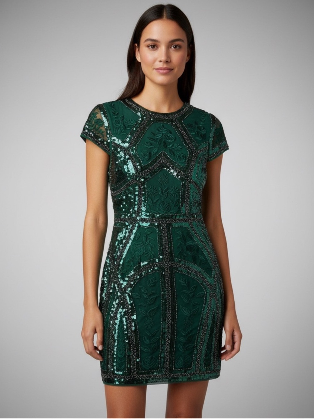 Lulu's 🔥 Emerald Beaded Short Sleeve Mini Dress